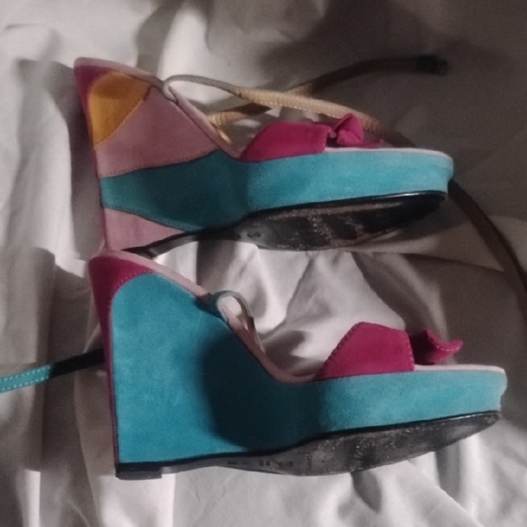 Casadei Pink and Teal Bow Sandals - Picture 4 of 7